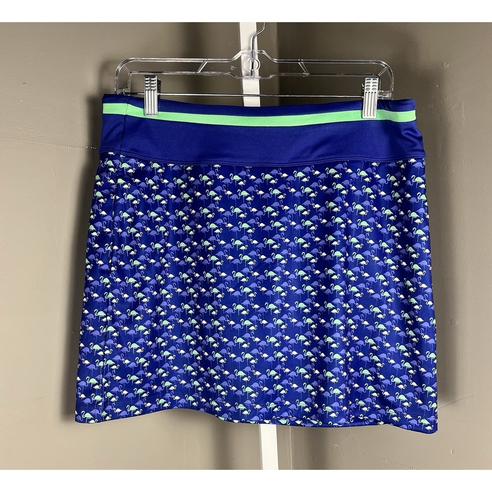 PGA TOUR Women's Flamingo Print Golf Skort Contrast Waistband Blue Green M